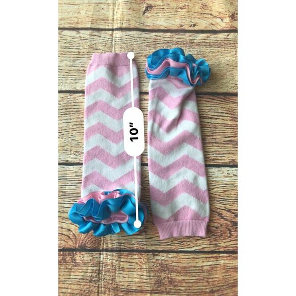 Chevron Baby Toddler Leg Warmers Pink Chevron Blue Ruffle - Picture 4 of 5